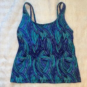 L.L. Bean Women's Bathing Suit Tankini Full Coverage Top Blue and Green 12 Reg